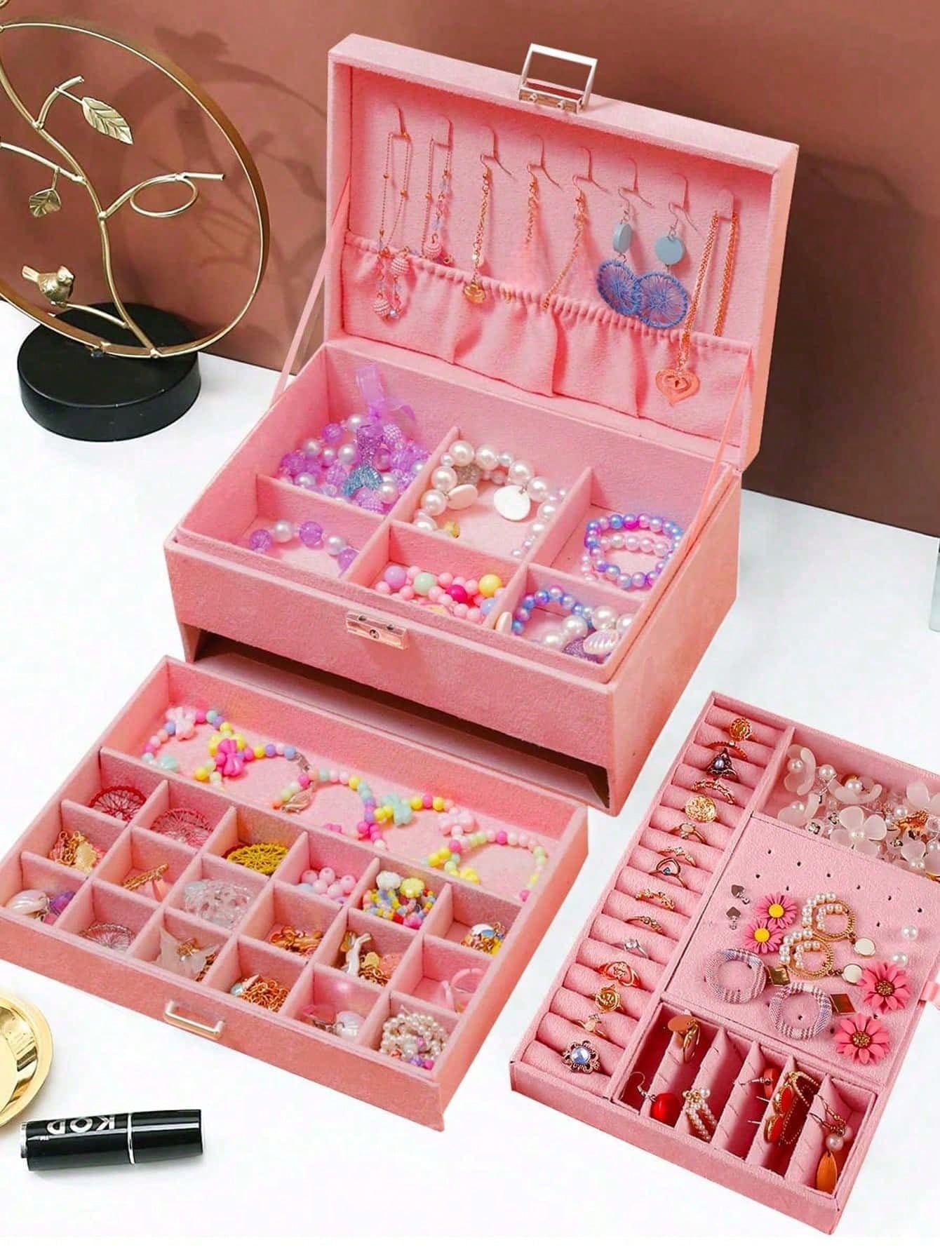 3 Layer Velvet Jewelry Box wit - Velvet Jewelry Box ulasan dan harga